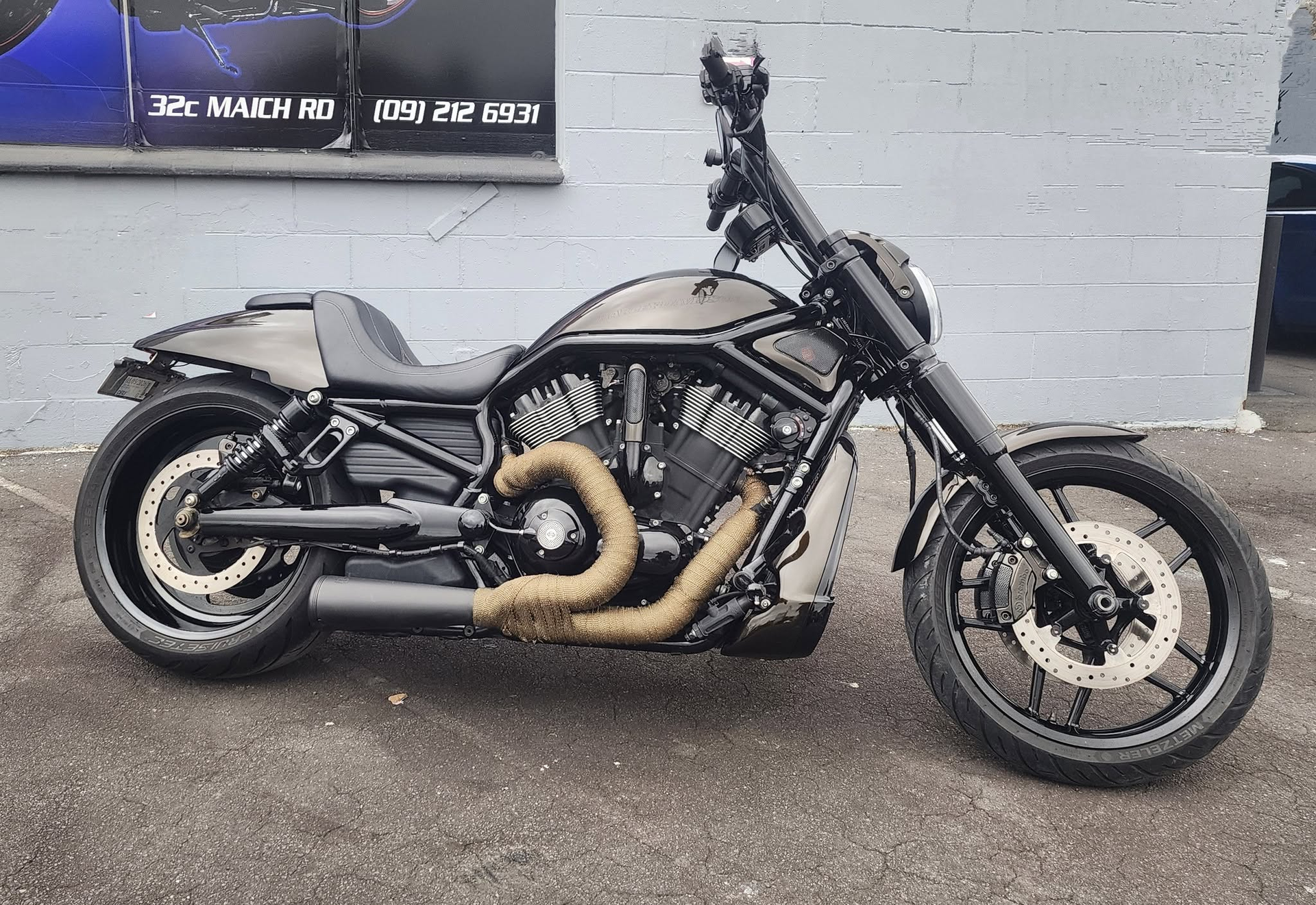 Custom-painted power cruiser in the workshop