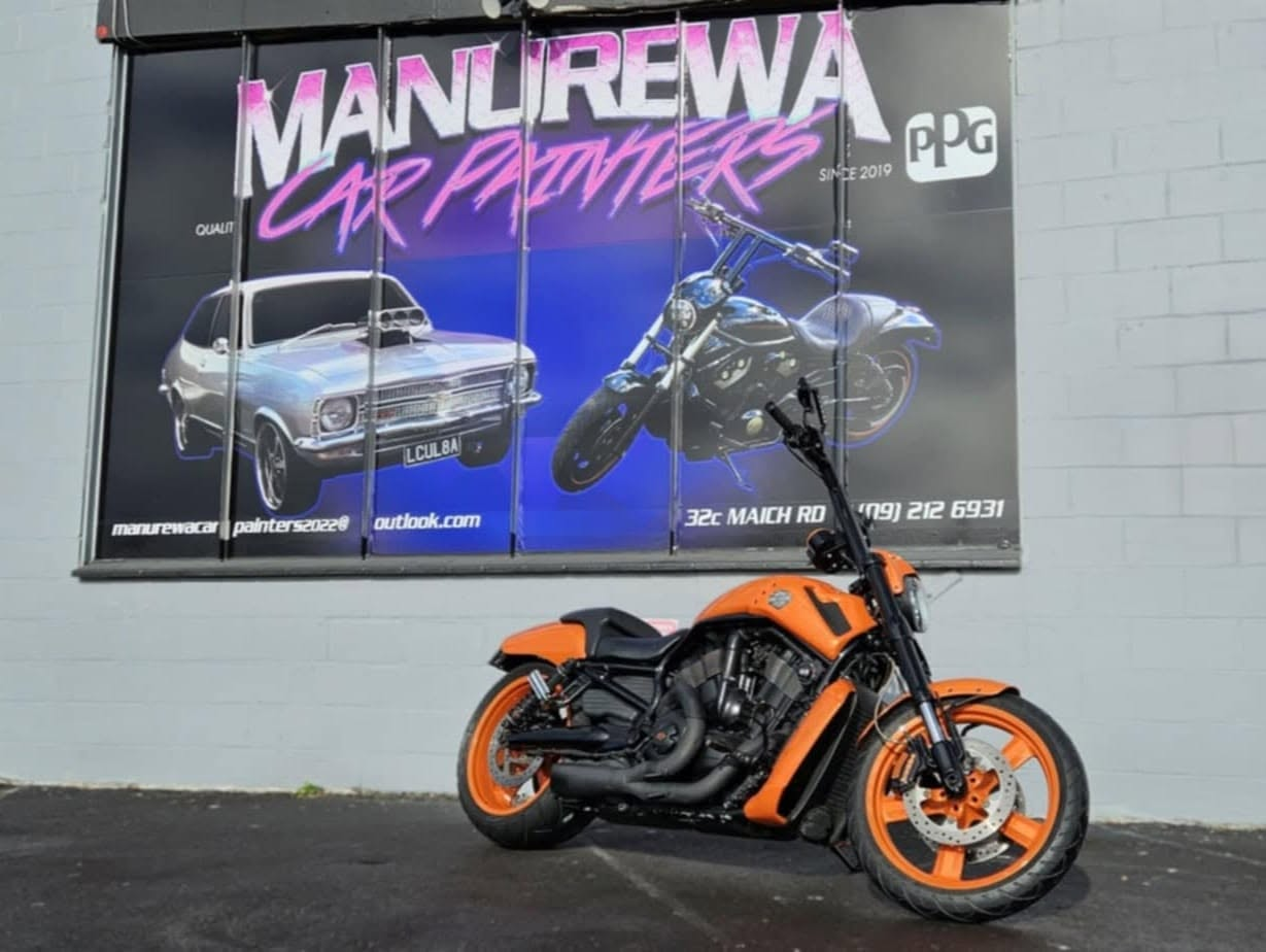 Orange and black custom Harley cruiser